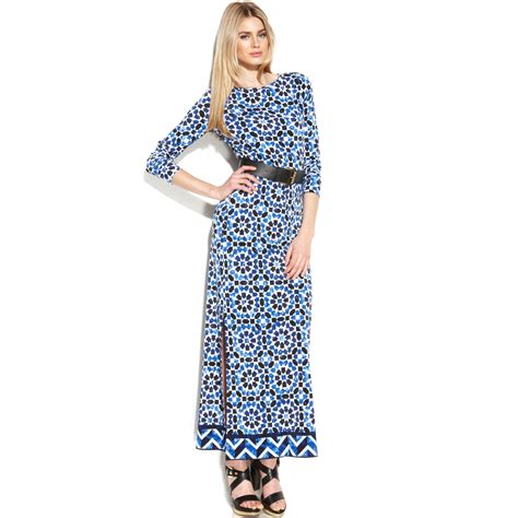 michael by michael kors blue printed long sleeve dress|Michael Kors dresses outlet.